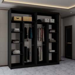 Sliding Wardrobes 4U 2 Sliding Door Black Modern Wide Mirrored Wardrobe 203cm - Size: 2 Door - Wilko - thumbnail 6