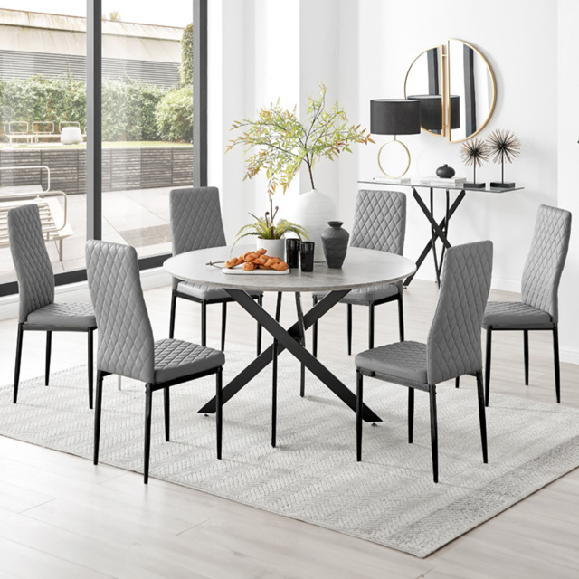 Furniturebox Arona Valera Concrete Effect 6 Seater Round Dining Set Grey and White - Wilko - image 1