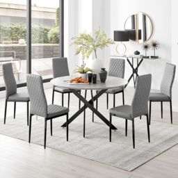 Furniturebox Arona Valera Concrete Effect 6 Seater Round Dining Set Grey and White - Wilko - thumbnail 1