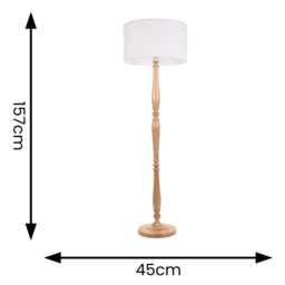 ValueLights Victoria White Fabric Drum Shade Light Wood Traditional Stem LED Floor Lamp - Size: 157 x 45 x 45cm - Cream - Wilko - thumbnail 6