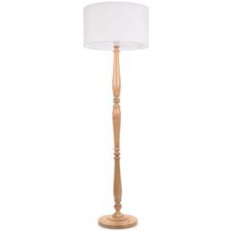 ValueLights Victoria White Fabric Drum Shade Light Wood Traditional Stem LED Floor Lamp - Size: 157 x 45 x 45cm - Cream - Wilko