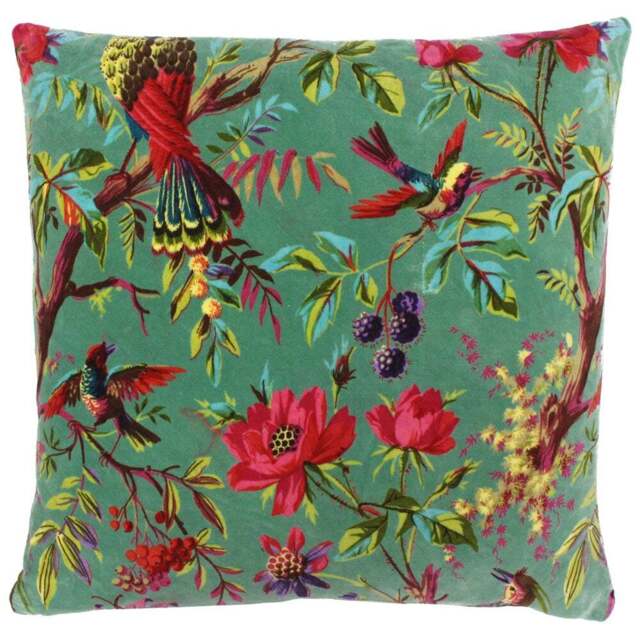 Paoletti Paradise Aqua Velvet Cushion - Size: 50 x 50 cm - Blue - Wilko - image 1