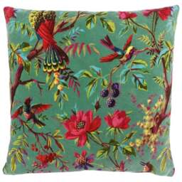 Paoletti Paradise Aqua Velvet Cushion - Size: 50 x 50 cm - Blue - Wilko - thumbnail 1