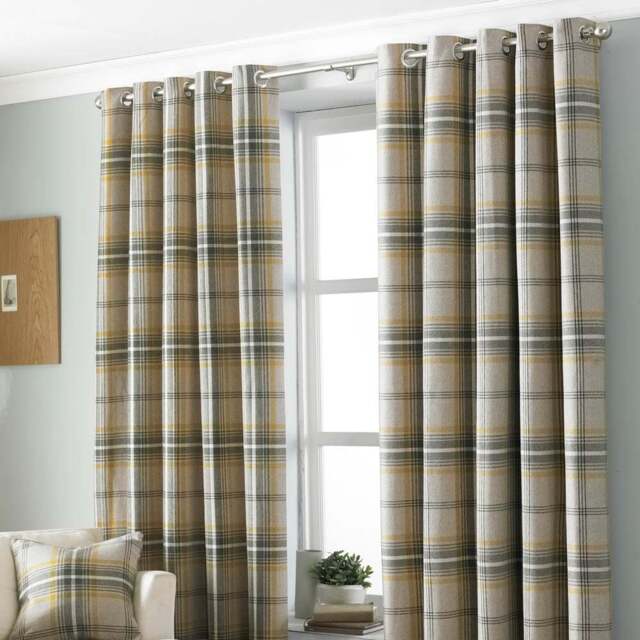 Paoletti Aviemore Ochre Tartan Check Eyelet Curtain 229 x 183cm - Size: W 183 x D 229cm - Orange - Wilko - image 1
