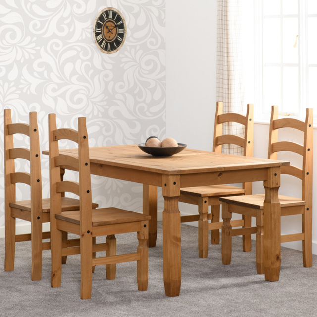 Seconique Corona 4 Seater Dining Set Distressed Waxed Pine - Brown - Wilko - image 1