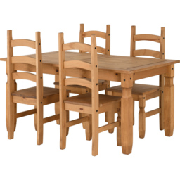 Seconique Corona 4 Seater Dining Set Distressed Waxed Pine - Brown - Wilko - thumbnail 3