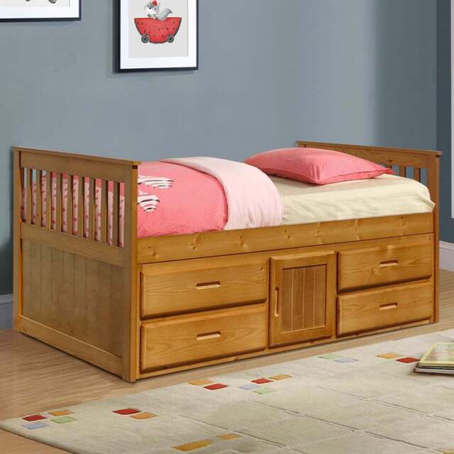 Comfy Living Single Captains Cabin Style Caramel Wooden Bed with Storage - Brown - Wilko - image 1
