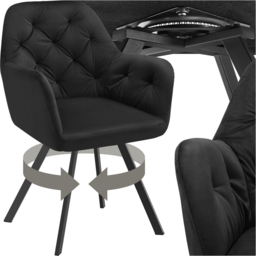tectake Lucia Black Padded and Quilted Swivel Armchair - Wilko - thumbnail 3
