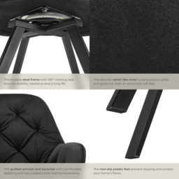 tectake Lucia Black Padded and Quilted Swivel Armchair - Wilko - thumbnail 7