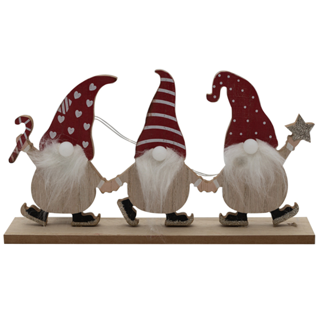 Marco Paul 3 Warm White LED Santa's On Stand Standing Decoration - Size: 16 x 29 x 5cm - RED - Wilko - image 1