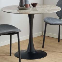 Florence Malta Brown and Black Ceramic Round Dining Table - Size: 4 Seater - Multi - Furniture To Go - Wilko