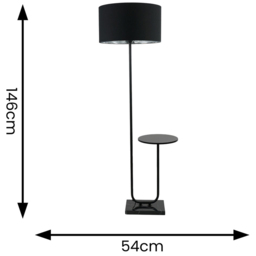 ValueLights Tavel Black LED Floor Lamp Table with Black and Chrome Lamp Shade - Size: 146 x 54 x 35cm - Wilko - thumbnail 5