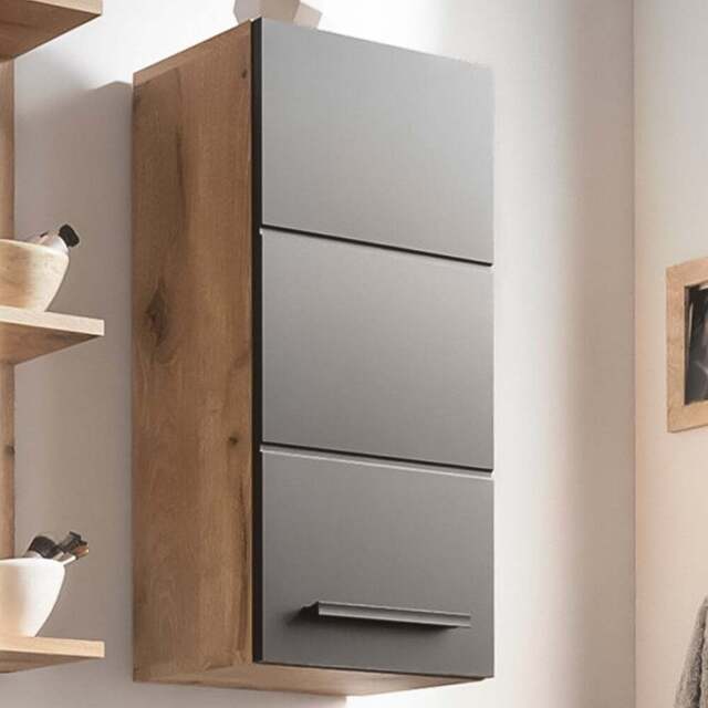 Julian Bowen Vista Single Door Black and Viking Oak Tall Wall Storage Unit - Size: 1 Door - Wilko