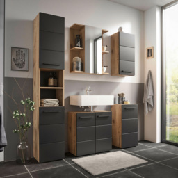 Julian Bowen Vista Single Door Black and Viking Oak Tall Wall Storage Unit - Size: 1 Door - Wilko - thumbnail 7
