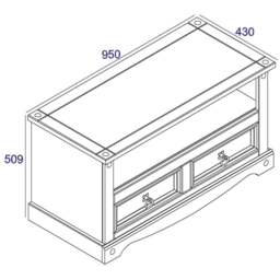 Corona 2 Drawer Single Shelf Grey Washed Wax Flat Screen TV Unit - Size: 43 x 95 x 51cm - Wilko - thumbnail 7