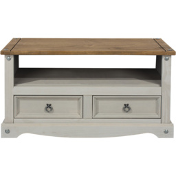 Corona 2 Drawer Single Shelf Grey Washed Wax Flat Screen TV Unit - Size: 43 x 95 x 51cm - Wilko - thumbnail 3