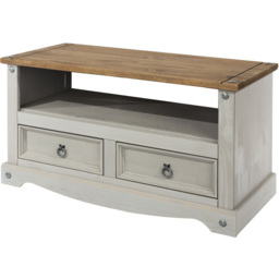 Corona 2 Drawer Single Shelf Grey Washed Wax Flat Screen TV Unit - Size: 43 x 95 x 51cm - Wilko - thumbnail 4