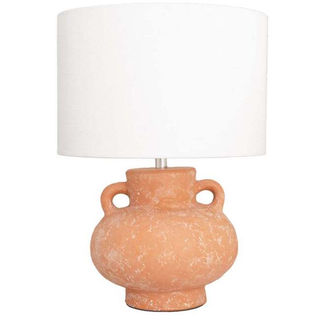 ValueLights Theo Linen Drum Lamp Shade Terracotta Vase Hand Finished LED Table Lamp - Size: 38.8 x 28 x 28cm - Orange - Wilko - image 1