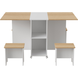 Living and Home 4 Seater Drop-Leaf Table Dining Set White and Light Wood - Natural Wood + White - Wilko - thumbnail 3