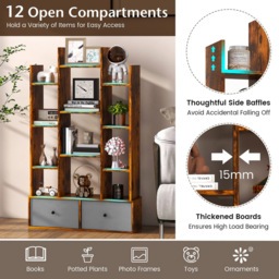 Costway 2 Drawer 12 Shelf Brown Bookcase - Wilko - thumbnail 6
