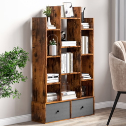Costway 2 Drawer 12 Shelf Brown Bookcase - Wilko - thumbnail 1