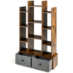 Costway 2 Drawer 12 Shelf Brown Bookcase - Wilko - thumbnail 3