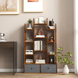 Costway 2 Drawer 12 Shelf Brown Bookcase - Wilko - thumbnail 5