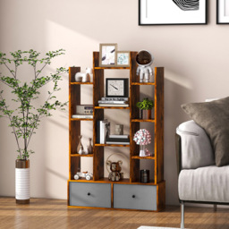 Costway 2 Drawer 12 Shelf Brown Bookcase - Wilko - thumbnail 4