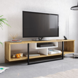 Decorotika Asal 3 Shelf Oak and White Black Modern TV Unit - Size: 40 x 150 x 35.2cm - Multi - Wilko - thumbnail 5