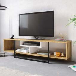 Decorotika Asal 3 Shelf Oak and White Black Modern TV Unit - Size: 40 x 150 x 35.2cm - Multi - Wilko