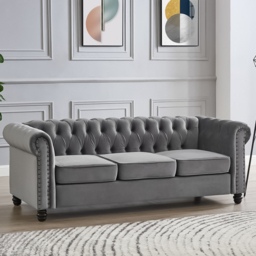 Home Detail Chesterfield 3 Seater Studded Grey Velvet Sofa - Wilko