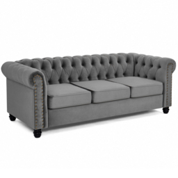 Home Detail Chesterfield 3 Seater Studded Grey Velvet Sofa - Wilko - thumbnail 3