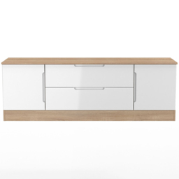 Crowndale Milan 2 Door 2 Drawer White Gloss and Bardolino Oak Wide TV Unit Ready Assembled - Size: 50 x 144 x 39cm - White Gloss & Bardolino Oak - Wil - thumbnail 3