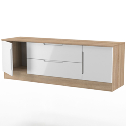 Crowndale Milan 2 Door 2 Drawer White Gloss and Bardolino Oak Wide TV Unit Ready Assembled - Size: 50 x 144 x 39cm - White Gloss & Bardolino Oak - Wil - thumbnail 7