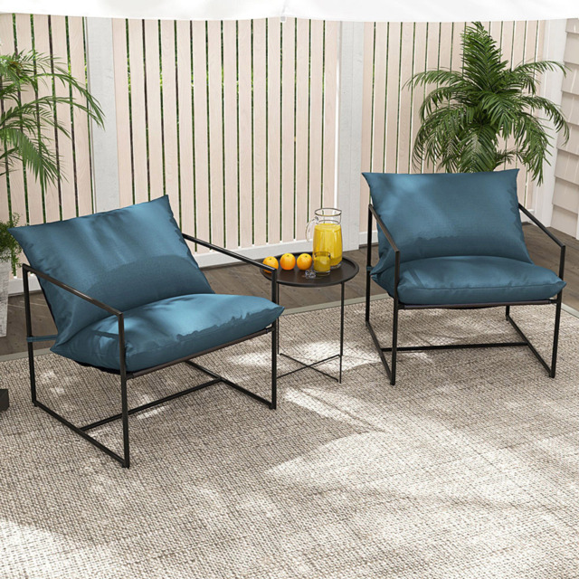 Costway Navy Sling Metal Accent Chair Set of 2 - Size: Single - Blue - Wilko - image 1