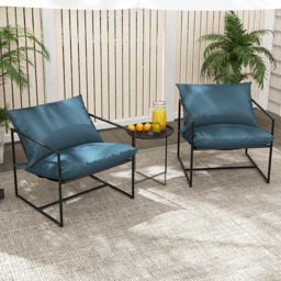 Costway Navy Sling Metal Accent Chair Set of 2 - Size: Single - Blue - Wilko - thumbnail 1