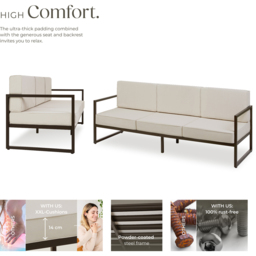 tectake Comosa 3 Seater Garden Sofa with Cushion - Brown - Wilko - thumbnail 4