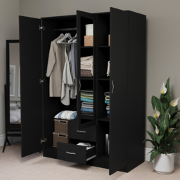 Vida Designs Riano 3 Door 2 Drawer Black Mirror Wardrobe - Size: 3 Door, 2 Drawer - Wilko - thumbnail 6