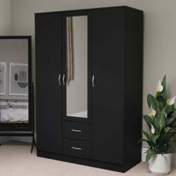 Vida Designs Riano 3 Door 2 Drawer Black Mirror Wardrobe - Size: 3 Door, 2 Drawer - Wilko - thumbnail 1