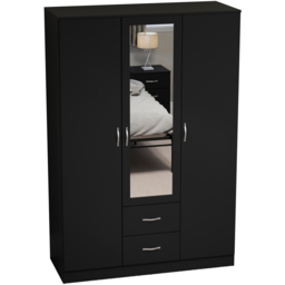 Vida Designs Riano 3 Door 2 Drawer Black Mirror Wardrobe - Size: 3 Door, 2 Drawer - Wilko - thumbnail 3