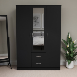 Vida Designs Riano 3 Door 2 Drawer Black Mirror Wardrobe - Size: 3 Door, 2 Drawer - Wilko - thumbnail 4