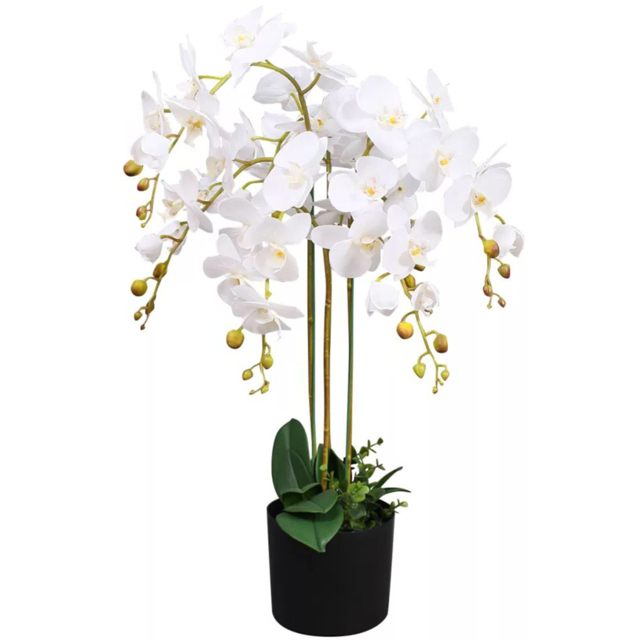 Leaf Artificial Deluxe White Bush Orchid Plant Pot 85cm - Size: 85 x 70 x 70cm - Wilko - image 1