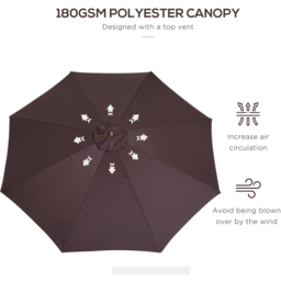 Outsunny Coffee Bamboo Wooden Parasol 3m - Brown - Wilko - thumbnail 6