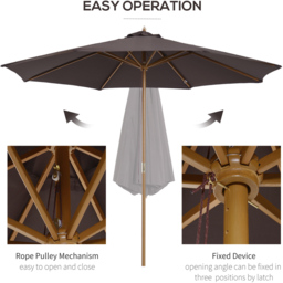 Outsunny Coffee Bamboo Wooden Parasol 3m - Brown - Wilko - thumbnail 5