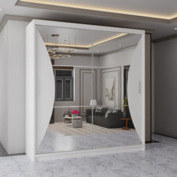 Sliding Wardrobes 4U California 2 Door White Curved Mirrored Wardrobe 150cm - Wilko - thumbnail 4