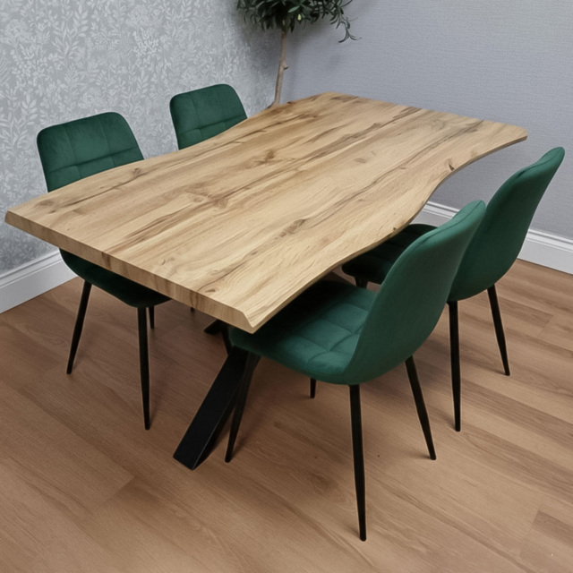 Portland 4 Seater Velvet Tufted Wooden Tabletop Dining Set Green - Wilko - image 1