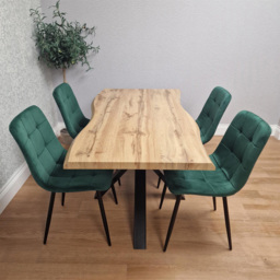 Portland 4 Seater Velvet Tufted Wooden Tabletop Dining Set Green - Wilko - thumbnail 6