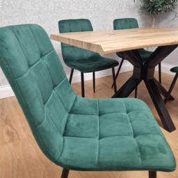 Portland 4 Seater Velvet Tufted Wooden Tabletop Dining Set Green - Wilko - thumbnail 5