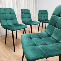 Portland 4 Seater Velvet Tufted Wooden Tabletop Dining Set Green - Wilko - thumbnail 4