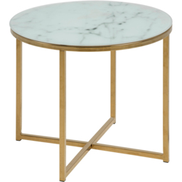 Florence Alisma White Clear Marble Glass Top Round Side Table with Gold Legs - Furniture To Go - Wilko - thumbnail 4